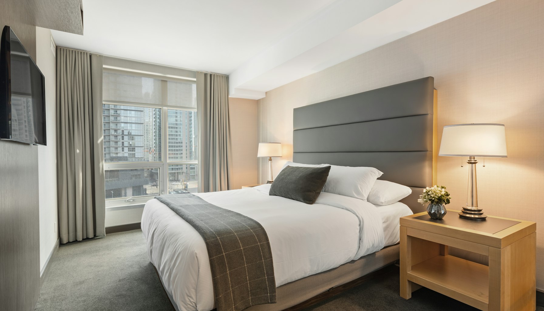 Peaceful sleep in luxurious dark bedroom